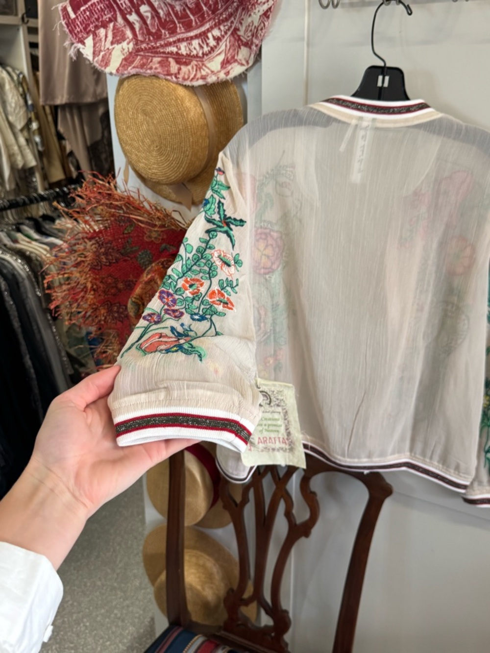 ARATTA Sheer Embroidered Floral Bomber Jacket - Pink - Picture 6 of 6